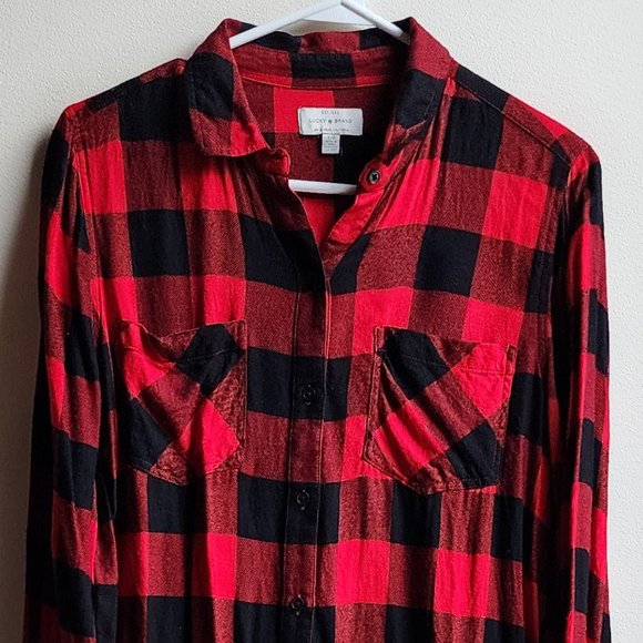 Lucky Brand Red/Black Plaid Brushed Flannel Button Down Shirt Size Small - Picture 5 of 16